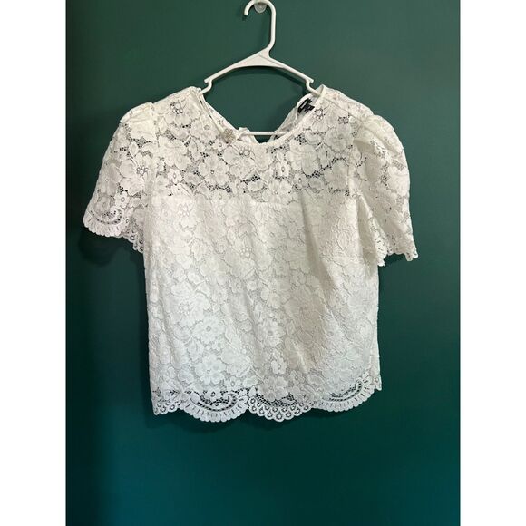 White Lace Express Blouse with Flower Buttons - Picture 1 of 3